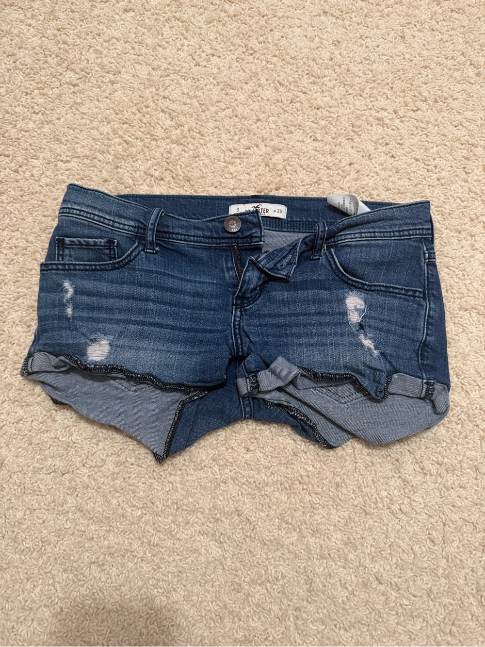 Hollister Dark Blue Distressed Denim Cutoff Shorts